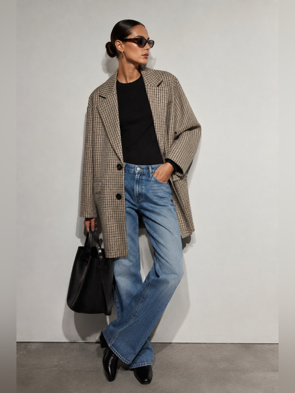 Zara Oversized Houndstooth Check Longline Blazer Coat M